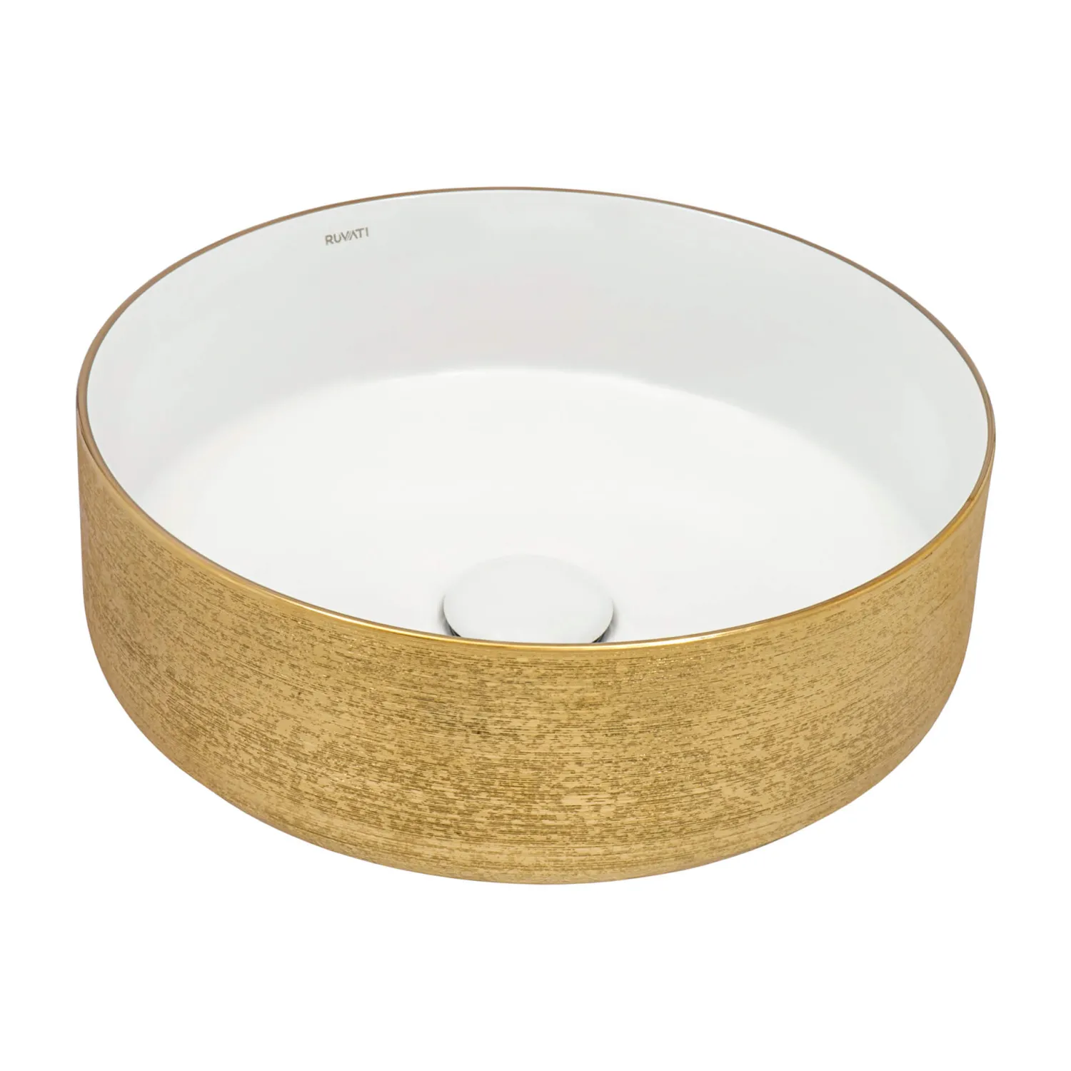 Outlet 14" Round Bathroom Vessel Sink | White with Gold Exterior Above Counter / Vessel Sinks