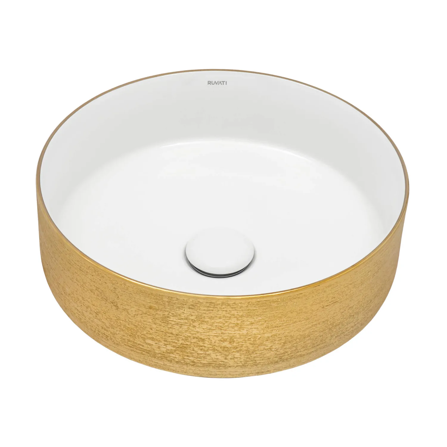 Outlet 14" Round Bathroom Vessel Sink | White with Gold Exterior Above Counter / Vessel Sinks