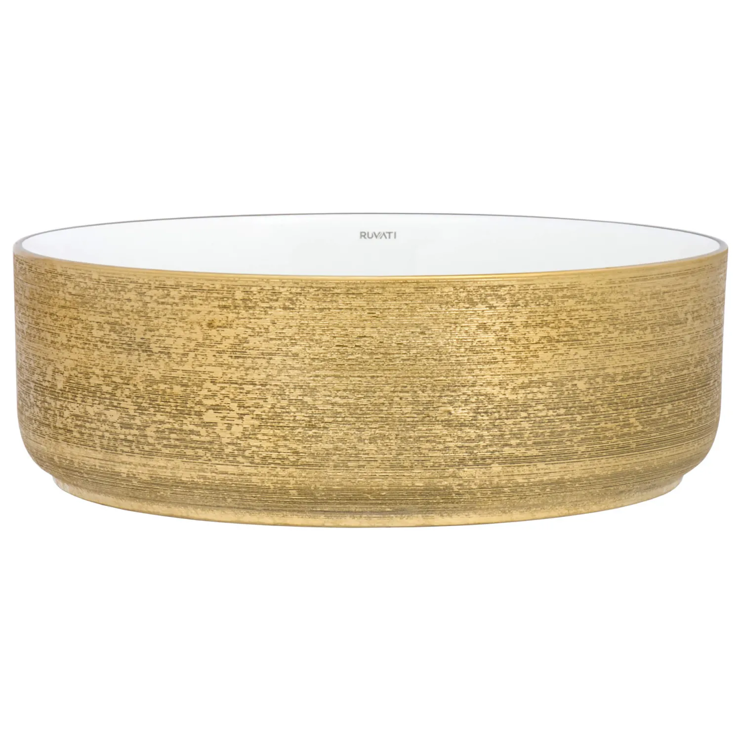 Outlet 14" Round Bathroom Vessel Sink | White with Gold Exterior Above Counter / Vessel Sinks