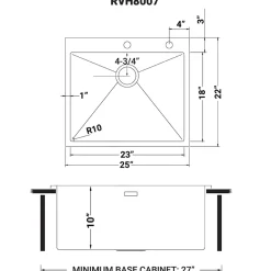 Discount RVH8007 25" Drop-in Tight Radius Topmount 16 Gauge Stainless Steel Single Bowl Kitchen Sink Drop-In / Top Mount Sinks|Stainless Steel Sinks