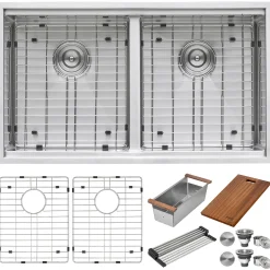 Hot RVH8351 33" Workstation Ledge Tight Radius 50/50 Double Bowl Undermount Kitchen Sink Workstation Sinks|Double Bowl Sinks