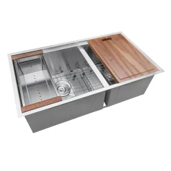 Best RVH8356 33" Workstation Ledge 60/40 Double Bowl Undermount 16 Gauge Stainless Steel Kitchen Sink Stainless Steel Sinks|Double Bowl Sinks