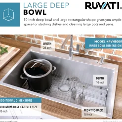 RVH8009 30 x 22" Drop-in Tight Radius Topmount 16 Gauge Stainless Steel Single Bowl Kitchen Sink Drop-In / Top Mount Sinks|Stainless Steel Sinks