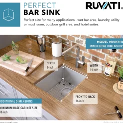 RVH7116 16 x 18" Undermount Bar Prep Tight Radius 16 Gauge Stainless Steel Single Bowl Kitchen Sink Bar / Prep Sinks