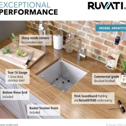 Online RVH7113 13 x 15" Undermount 16 Gauge Zero Radius Stainless Steel Single Bowl Bar Prep Kitchen Sink Sinks For Tight Spaces|Bar / Prep Sinks