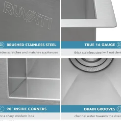 Online RVH7113 13 x 15" Undermount 16 Gauge Zero Radius Stainless Steel Single Bowl Bar Prep Kitchen Sink Sinks For Tight Spaces|Bar / Prep Sinks