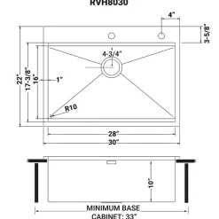 Sale RVH8030 30 x 22" Workstation Drop-in Tight Radius Topmount 16 Gauge Ledge Stainless Steel Single Bowl Kitchen Sink Drop-In / Top Mount Sinks|Stainless Steel Sinks