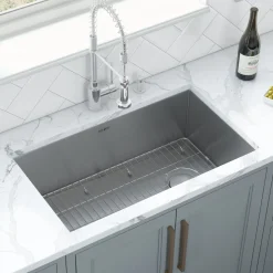 Online 32" Slope Bottom Offset Drain Reversible Kitchen Sink Undermount 16 Gauge Stainless Steel Stainless Steel Sinks|Single Bowl Sinks