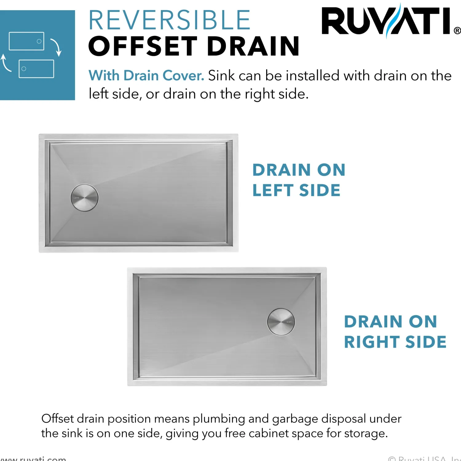 Online 32" Slope Bottom Offset Drain Reversible Kitchen Sink Undermount 16 Gauge Stainless Steel Stainless Steel Sinks|Single Bowl Sinks
