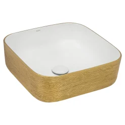Outlet 15" Square Bathroom Vessel Sink | White with Gold Exterior Above Counter / Vessel Sinks
