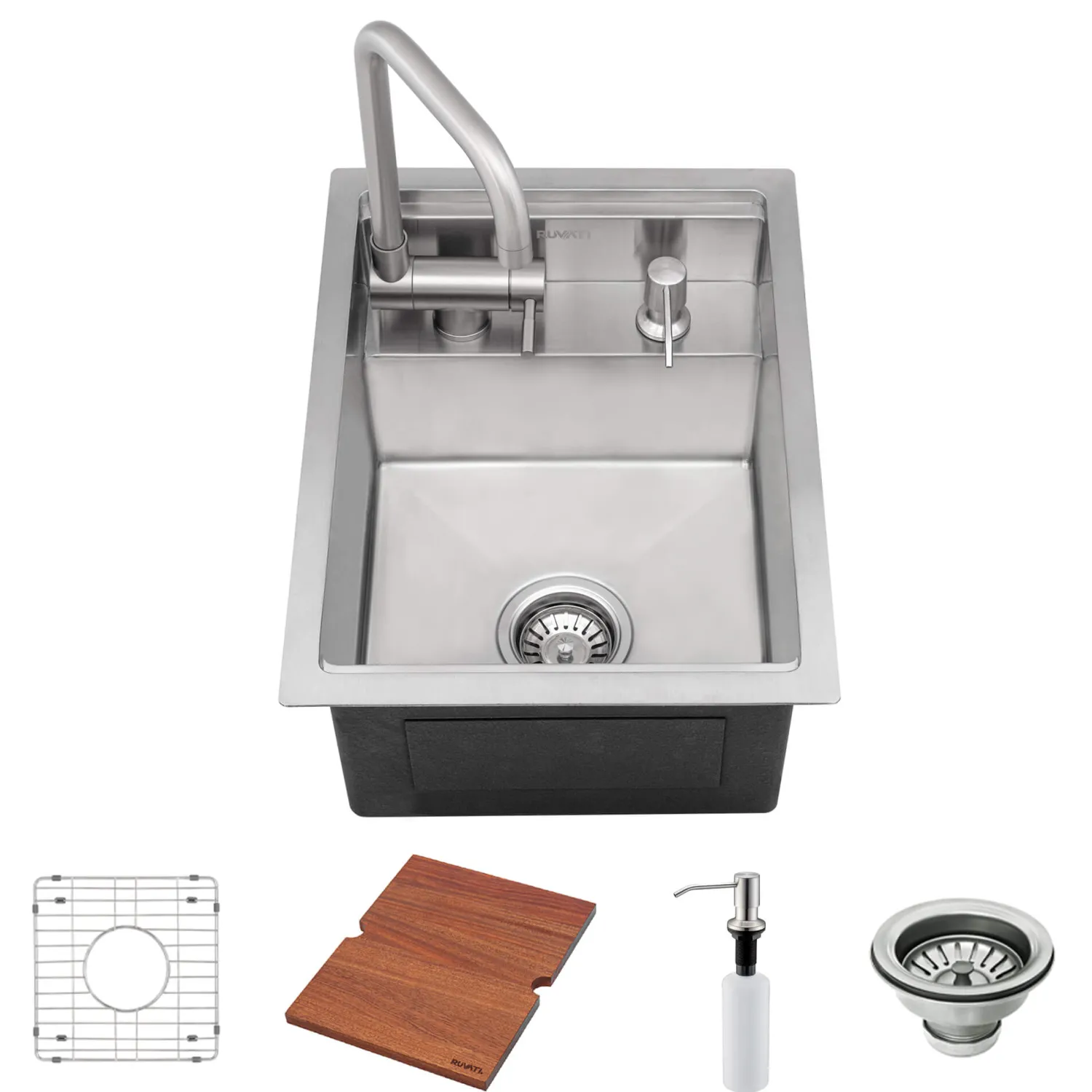 Hot 15" Stainless Steel RV Sink With Concealed Faucet and Soap Dispenser Bar / Prep Sinks|Workstation Sinks