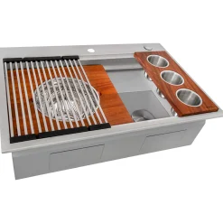 Hot 33" Stainless Topmount Two-Tiered Workstation Kitchen Sink Drop-In / Top Mount Sinks|Stainless Steel Sinks