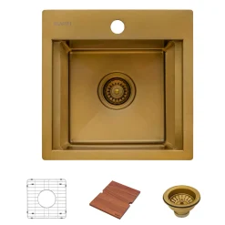 Discount 15" Topmount Matte Gold Stainless Steel Workstation Wet Bar Sink Gunmetal, Brass, & Gold|Bar / Prep Sinks