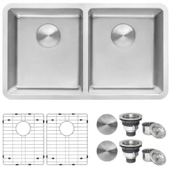 Best 31" Undermount 50/50 Double Bowl 16 Gauge Stainless Steel Kitchen Sink Stainless Steel Sinks|Double Bowl Sinks