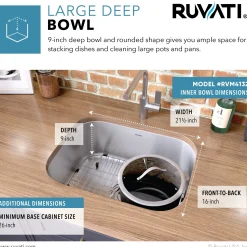 Sale 24" Undermount 16 Gauge Stainless Steel Single Bowl Kitchen Sink Stainless Steel Sinks|Single Bowl Sinks