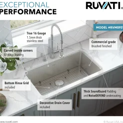 Best 31" Undermount 16 Gauge Stainless Steel Kitchen Sink Stainless Steel Sinks|Single Bowl Sinks