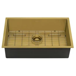 Sale 27" Undermount Matte Gold 16 Gauge Stainless Steel Kitchen Sink Stainless Steel Sinks|Gunmetal, Brass, & Gold