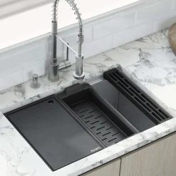 Online 27" Undermount Workstation Offset Drain Kitchen Sink Workstation Sinks|Stainless Steel Sinks
