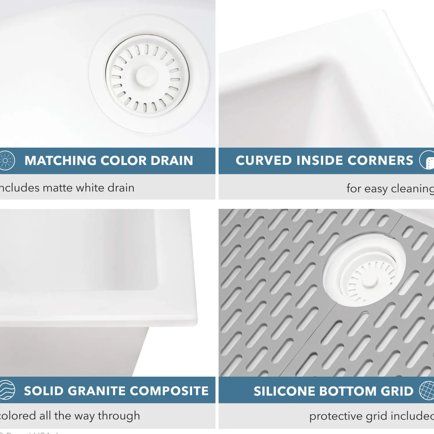Online 33" White Composite Undermount Workstation Sink Single Bowl Sinks|Composite & Quartz Sinks