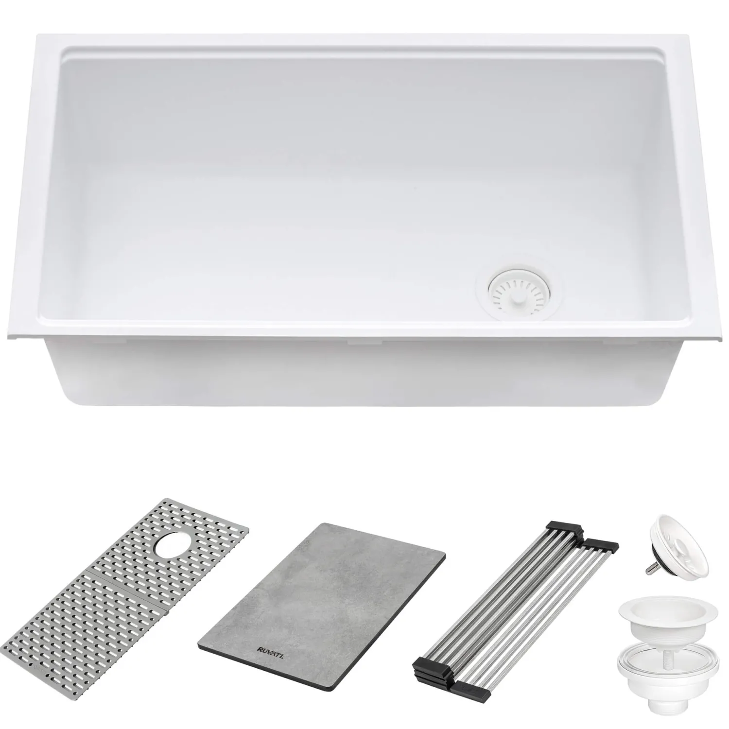 Online 33" White Composite Undermount Workstation Sink Single Bowl Sinks|Composite & Quartz Sinks