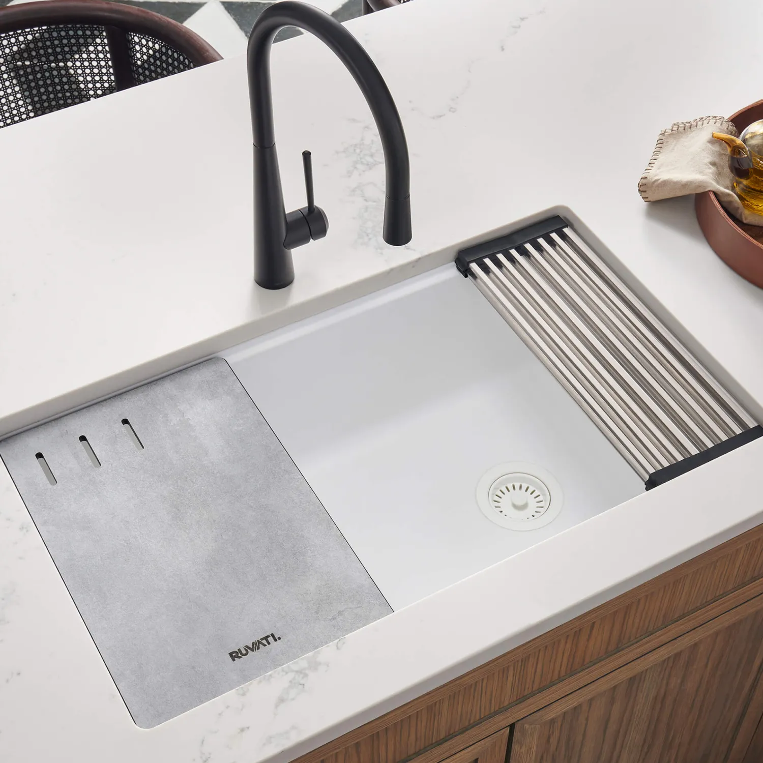 Online 33" White Composite Undermount Workstation Sink Single Bowl Sinks|Composite & Quartz Sinks