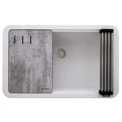 30" White Composite Workstation Sink Single Bowl Sinks|Composite & Quartz Sinks