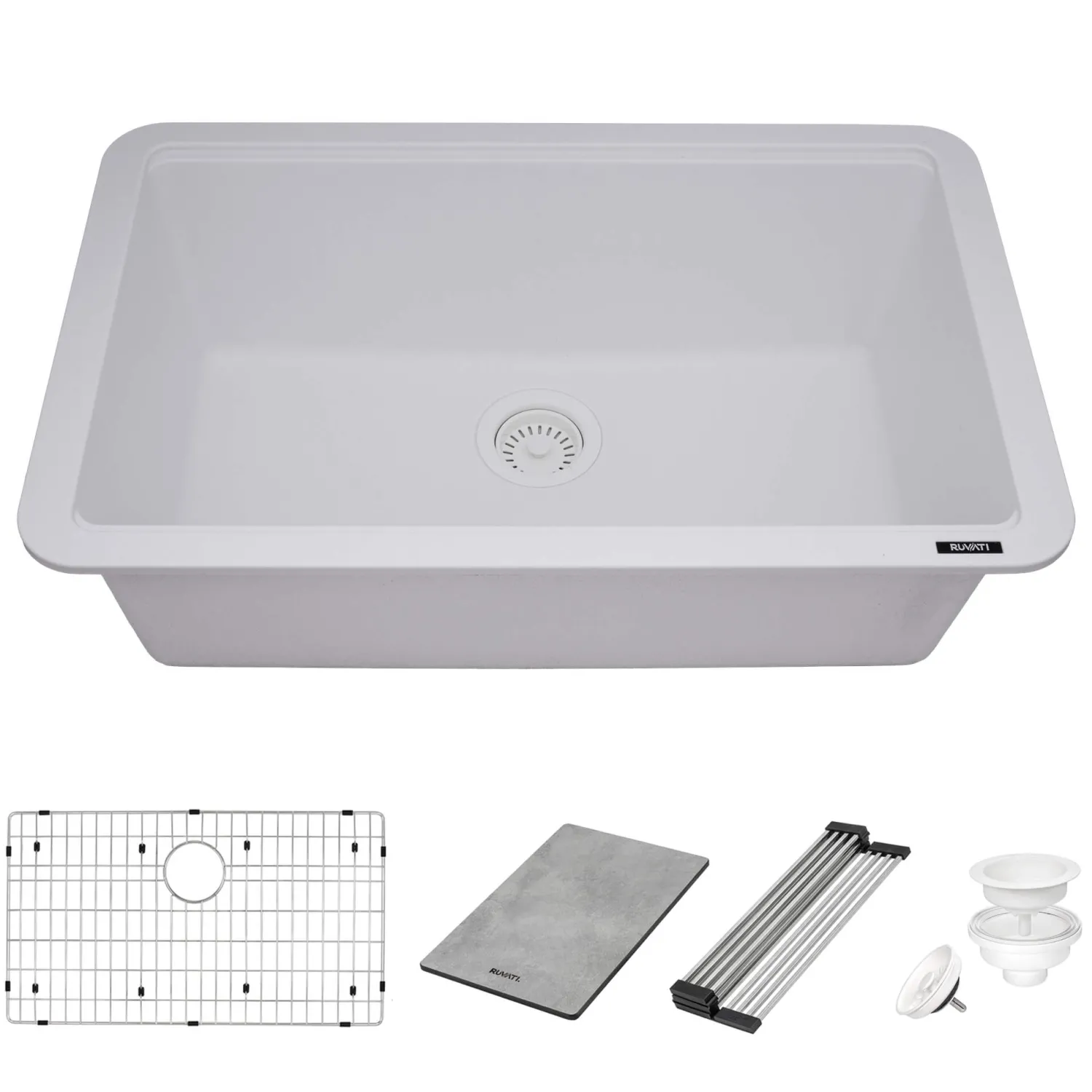30" White Composite Workstation Sink Single Bowl Sinks|Composite & Quartz Sinks