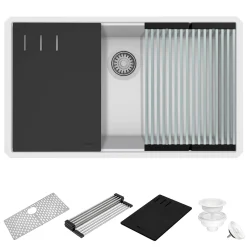 Outlet 32" White Composite Workstation Sink Single Bowl Sinks|Composite & Quartz Sinks