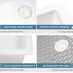 Outlet 32" White Composite Workstation Sink Single Bowl Sinks|Composite & Quartz Sinks