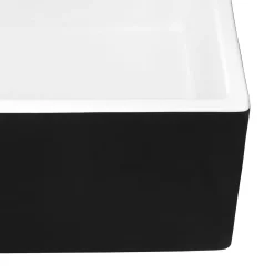 30" White Fireclay Farmhouse Offset Drain Single Bowl Kitchen Sink with Matte Black Apron Single Bowl Sinks|Apron Front / Farmhouse Sinks