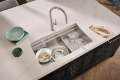 Clearance 33" Workstation Dual Tier Double Bowl Low Divide Undermount Stainless Kitchen Sink Workstation Sinks|Double Bowl Sinks