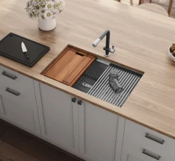 New 27" Workstation Slope Bottom Offset Drain Undermount 16 Gauge Kitchen Sink Workstation Sinks