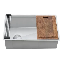 Online 33" Workstation Slope Bottom Offset Drain Undermount 16 Gauge Kitchen Sink Workstation Sinks|Stainless Steel Sinks