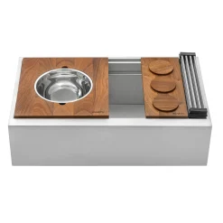 Online 33" Workstation Two Tiered Kitchen Sink Apron Front 16 Gauge Stainless Steel Stainless Steel Sinks|Single Bowl Sinks
