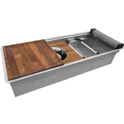 45" Workstation Two-Tiered Double Ledge Undermount 16 Gauge Stainless Steel Kitchen Sink Workstation Sinks