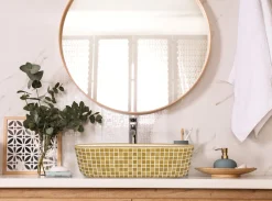 Sale 15" x 15" Bathroom Vessel Sink with Gold Pattern Exterior in White Above Counter / Vessel Sinks