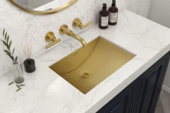 Best 16 x 13" Brushed Golden Brass Undermount Rectangular Bathroom Sink Undermount|Gunmetal, Brass, & Gold