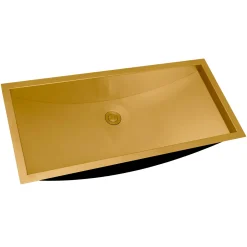 Hot 34 x 14" Brushed Golden Brass Undermount Rectangular Bathroom Sink Undermount|Gunmetal, Brass, & Gold