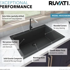 Best 33 x 22" epiGranite Dual-Mount Granite Composite Single Bowl Kitchen Sink Drop-In / Top Mount Sinks|Single Bowl Sinks
