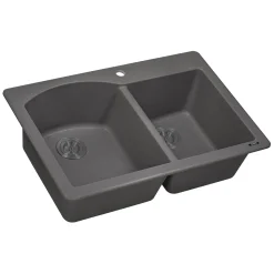 Hot 33 x 22" epiGranite Dual-Mount Double Bowl Granite Composite Kitchen Sink Drop-In / Top Mount Sinks|Double Bowl Sinks
