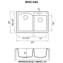 Hot 33 x 22" epiGranite Dual-Mount Double Bowl Granite Composite Kitchen Sink Drop-In / Top Mount Sinks|Double Bowl Sinks