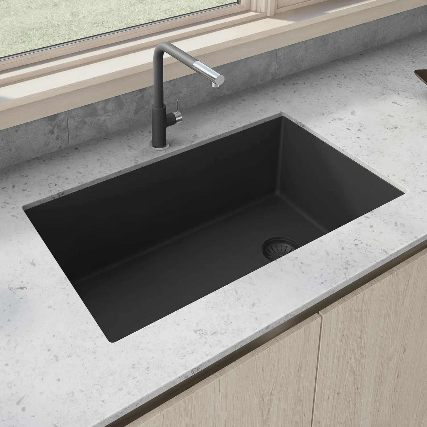 31 x 19" epiGranite Undermount Granite Composite Single Bowl Kitchen Sink Single Bowl Sinks|Undermount Sinks