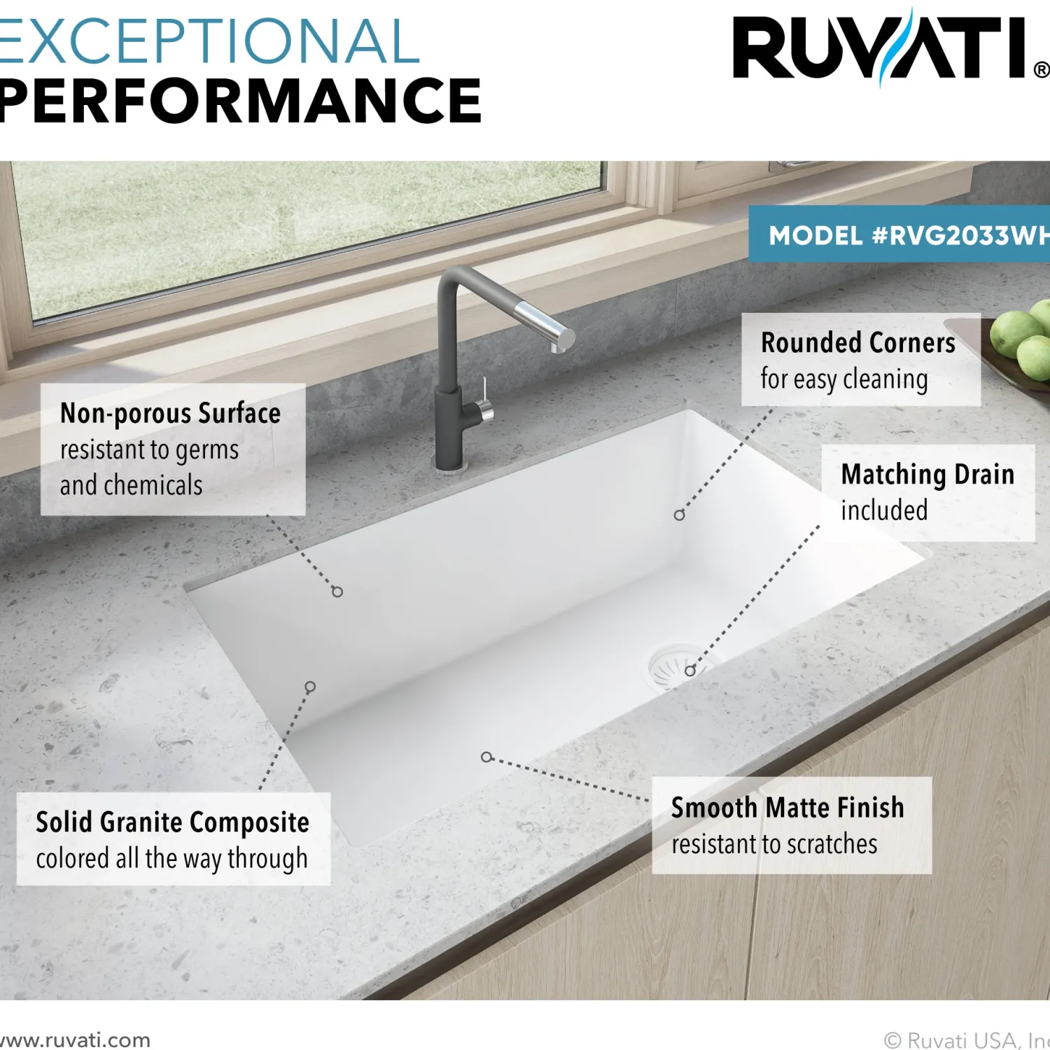 31 x 19" epiGranite Undermount Granite Composite Single Bowl Kitchen Sink Single Bowl Sinks|Undermount Sinks