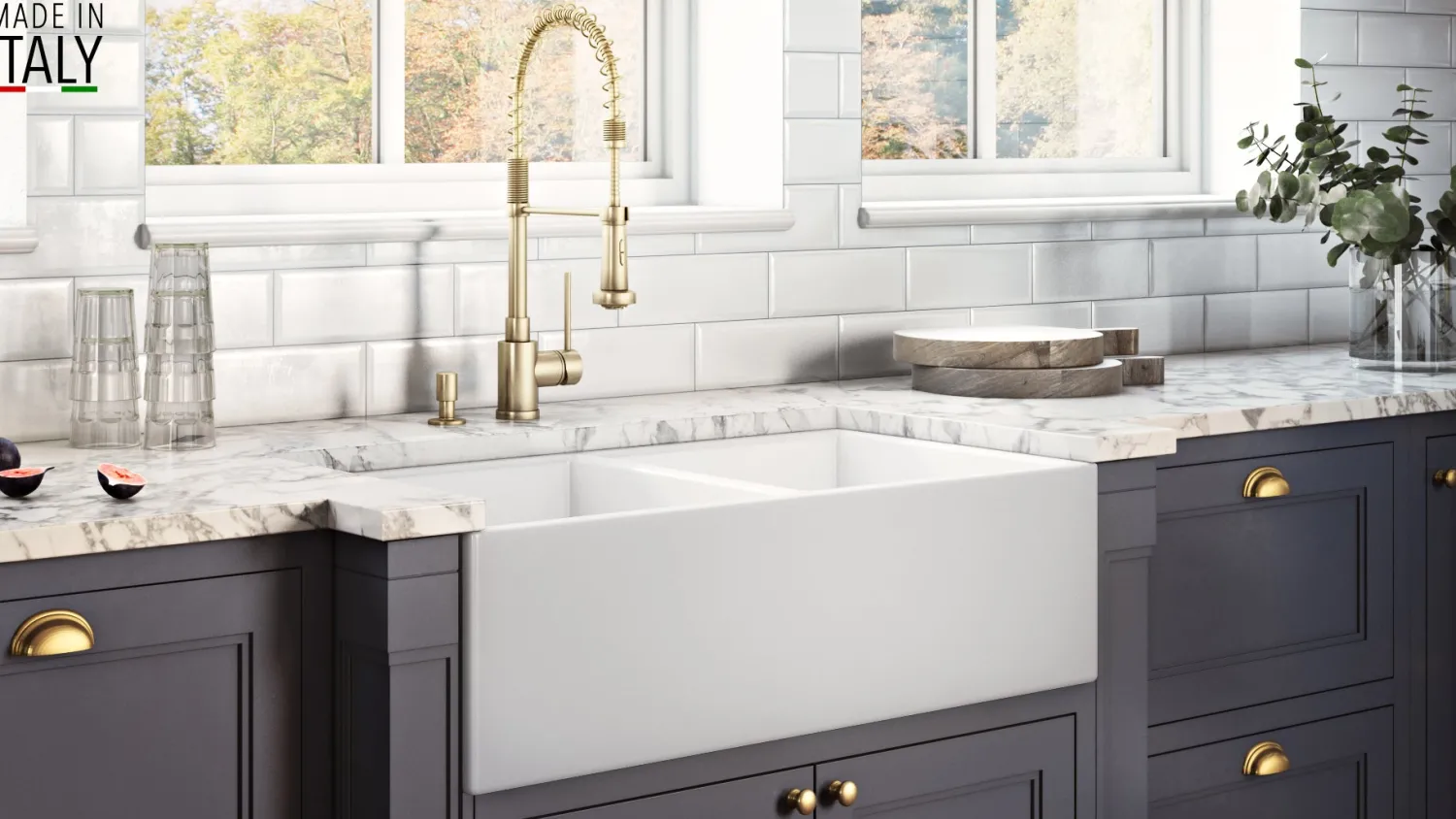 Discount 33 x 18" Fireclay Farmhouse Apron-Front Double Bowl Kitchen Sink in White Double Bowl Sinks|Apron Front / Farmhouse Sinks