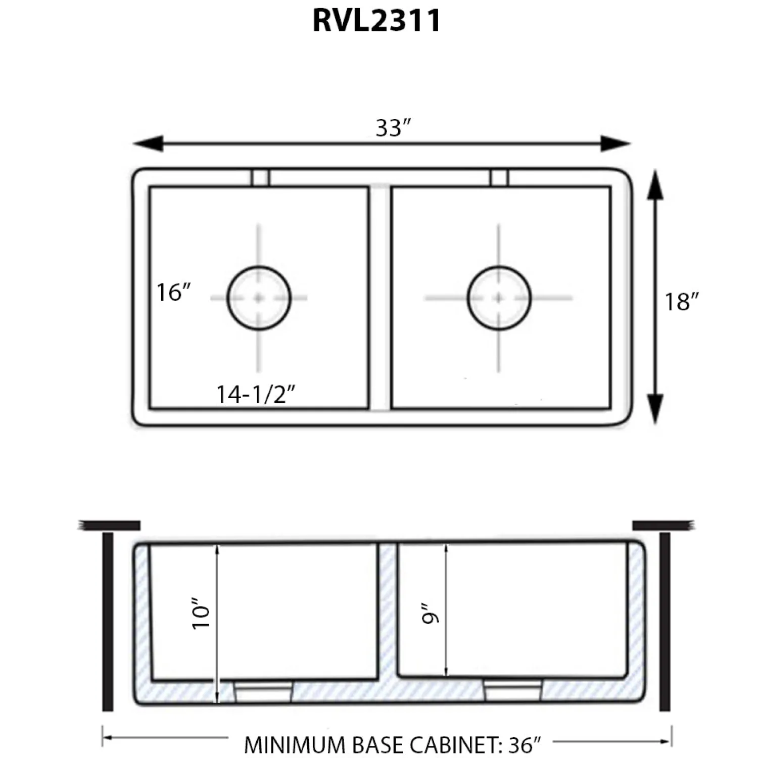 Discount 33 x 18" Fireclay Farmhouse Apron-Front Double Bowl Kitchen Sink in White Double Bowl Sinks|Apron Front / Farmhouse Sinks