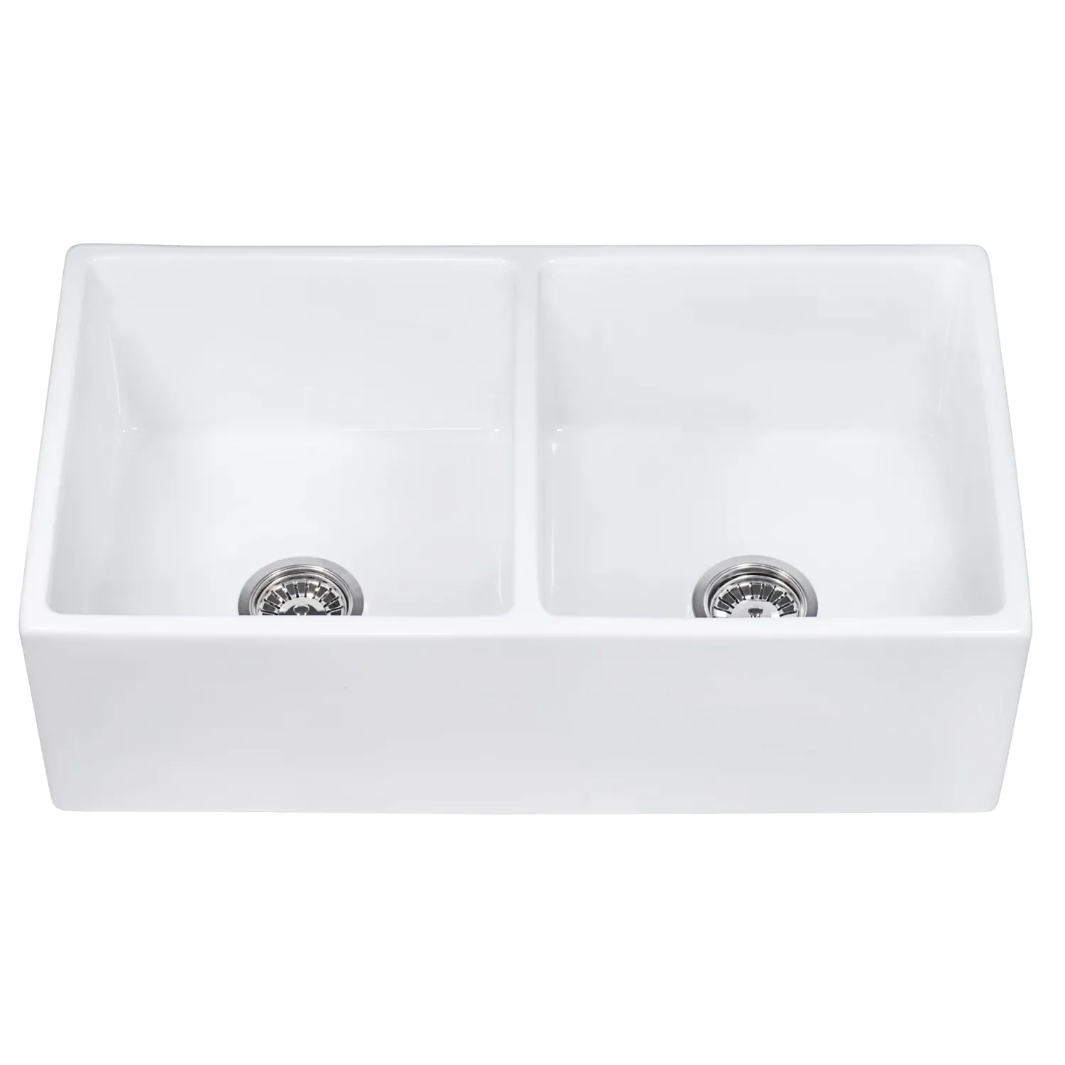 Discount 33 x 18" Fireclay Farmhouse Apron-Front Double Bowl Kitchen Sink in White Double Bowl Sinks|Apron Front / Farmhouse Sinks