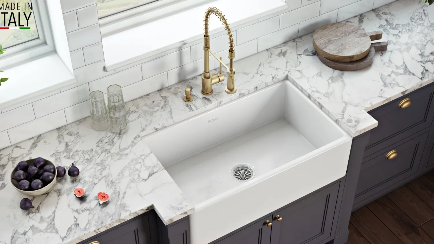 Discount 33 x 20" Fireclay Reversible Farmhouse Apron-Front Kitchen Sink Single Bowl Single Bowl Sinks|Apron Front / Farmhouse Sinks