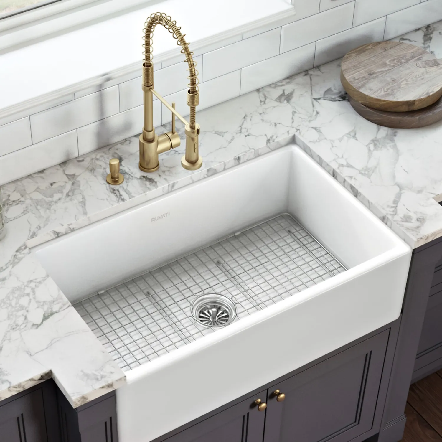 Discount 33 x 20" Fireclay Reversible Farmhouse Apron-Front Kitchen Sink Single Bowl Single Bowl Sinks|Apron Front / Farmhouse Sinks