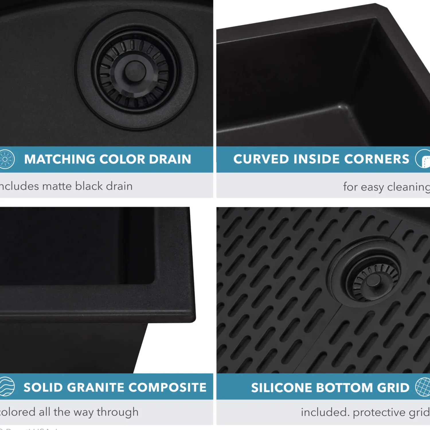 Hot 33" x 19" Granite Composite Undermount Single Bowl Kitchen Sink - Midnight Black Workstation Sinks|Undermount Sinks