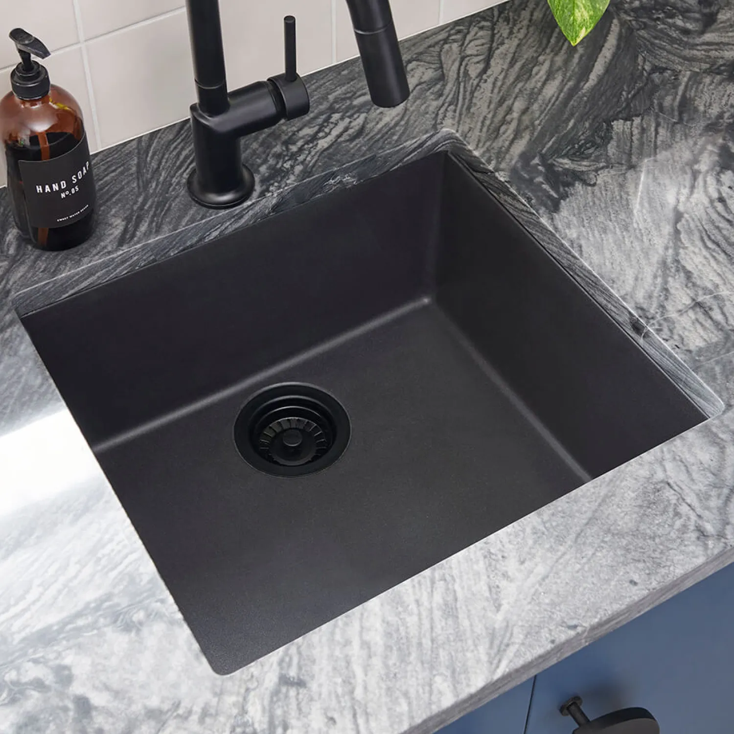 17" x 17" Granite Composite Undermount Single Bowl Prep Sink | Midnight Black Undermount Sinks|Composite & Quartz Sinks
